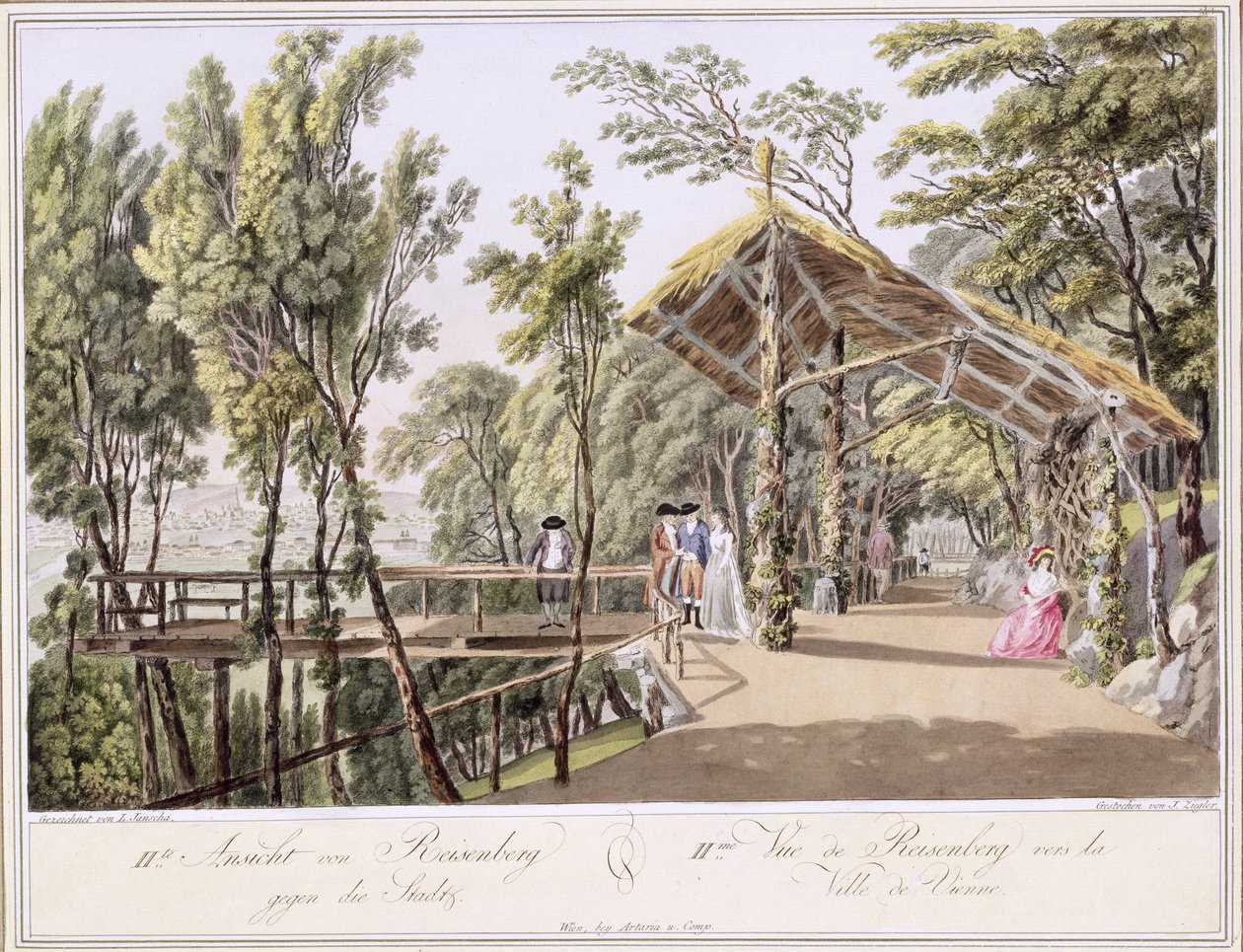 Veduta dei Giardini di Reisenberg vicino alla città di Vienna, inciso da Johann Ziegler da Laurenz Janscha