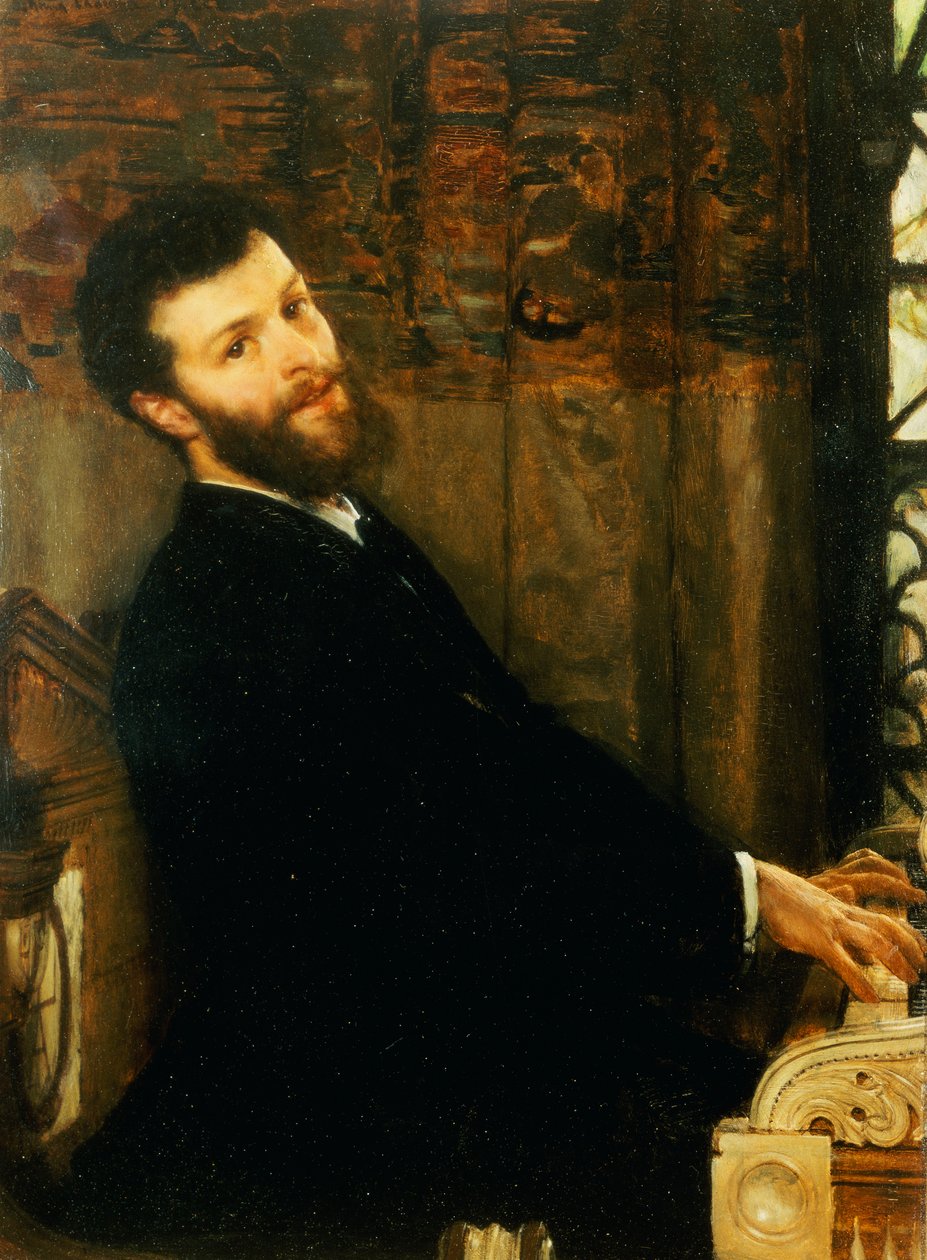 Ritratto del cantante George Henschel che suona il pianoforte di Alma-Tadema, Townshend House, 1879 da Lawrence Alma Tadema