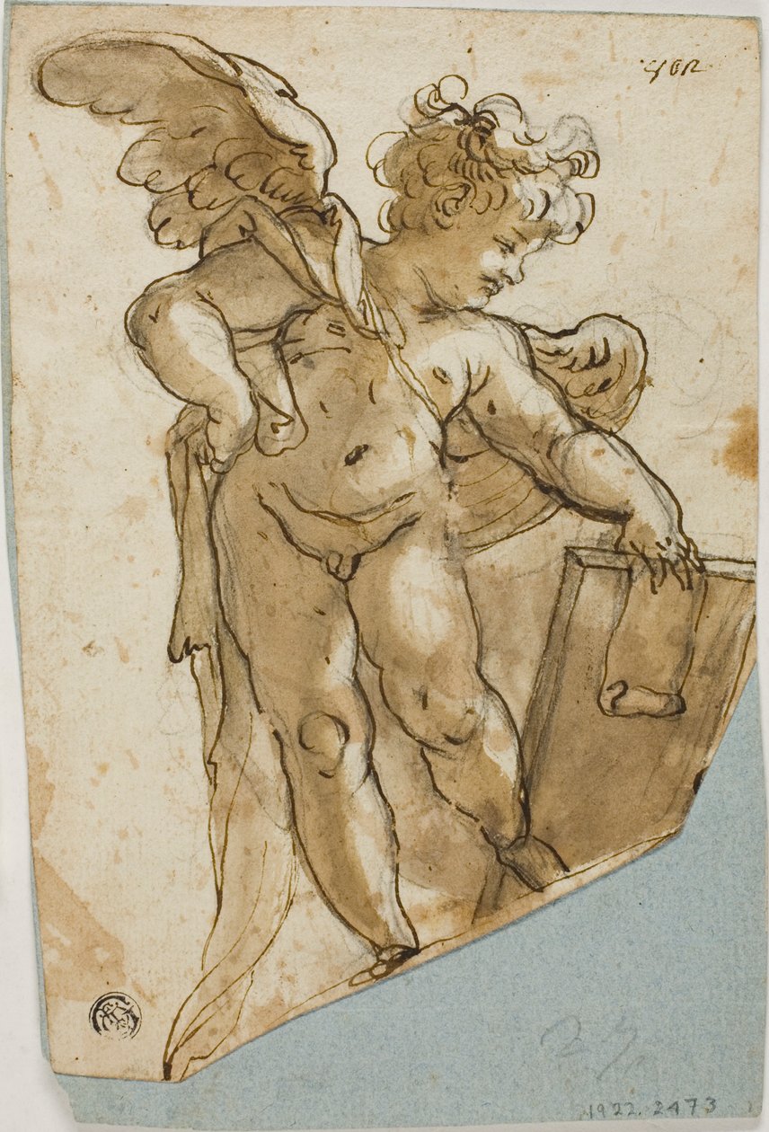 Putto in piedi con in mano una tavoletta da Lazzaro Tavarone