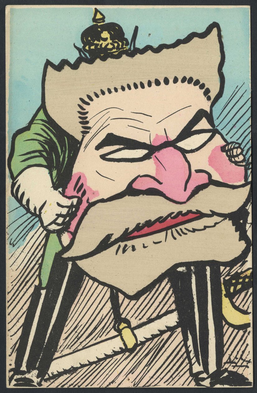 Cartolina, Satirico a colori, ca. 1905: Germania Prussia, Patriottismo - Jaurès Jean - Illustrazione di Leal de Camara da Leal de Camara