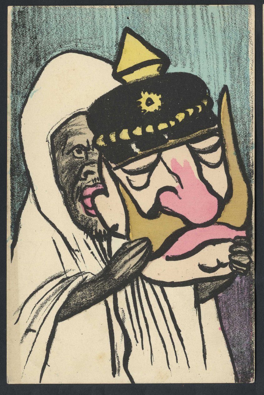 Cartolina, Satirico a colori, ca. 1905: Germania Prussia, Marocco - Guglielmo II - Illustrazione di Leal de Camara da Leal de Camara