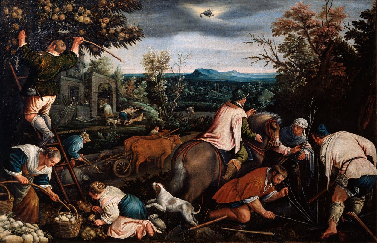 Ottobre dalla serie Le Stagioni, fine XVI o inizio XVII secolo da Leandro Bassano