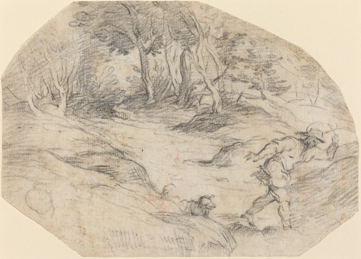 Paesaggio con un uomo e un cane da Leandro Bassano after Titian