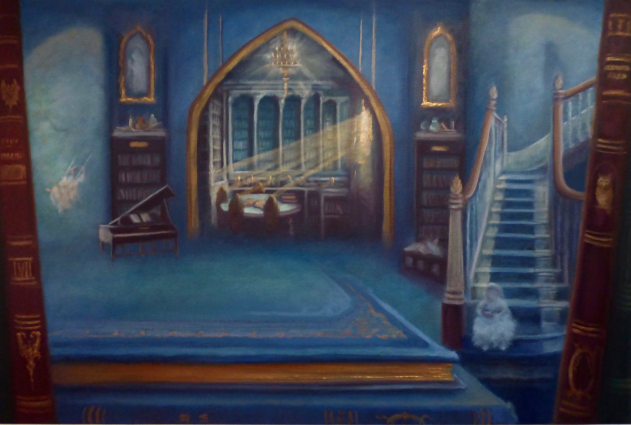 Biblioteca incantata, 2024 (olio su tela) da Lee Campbell