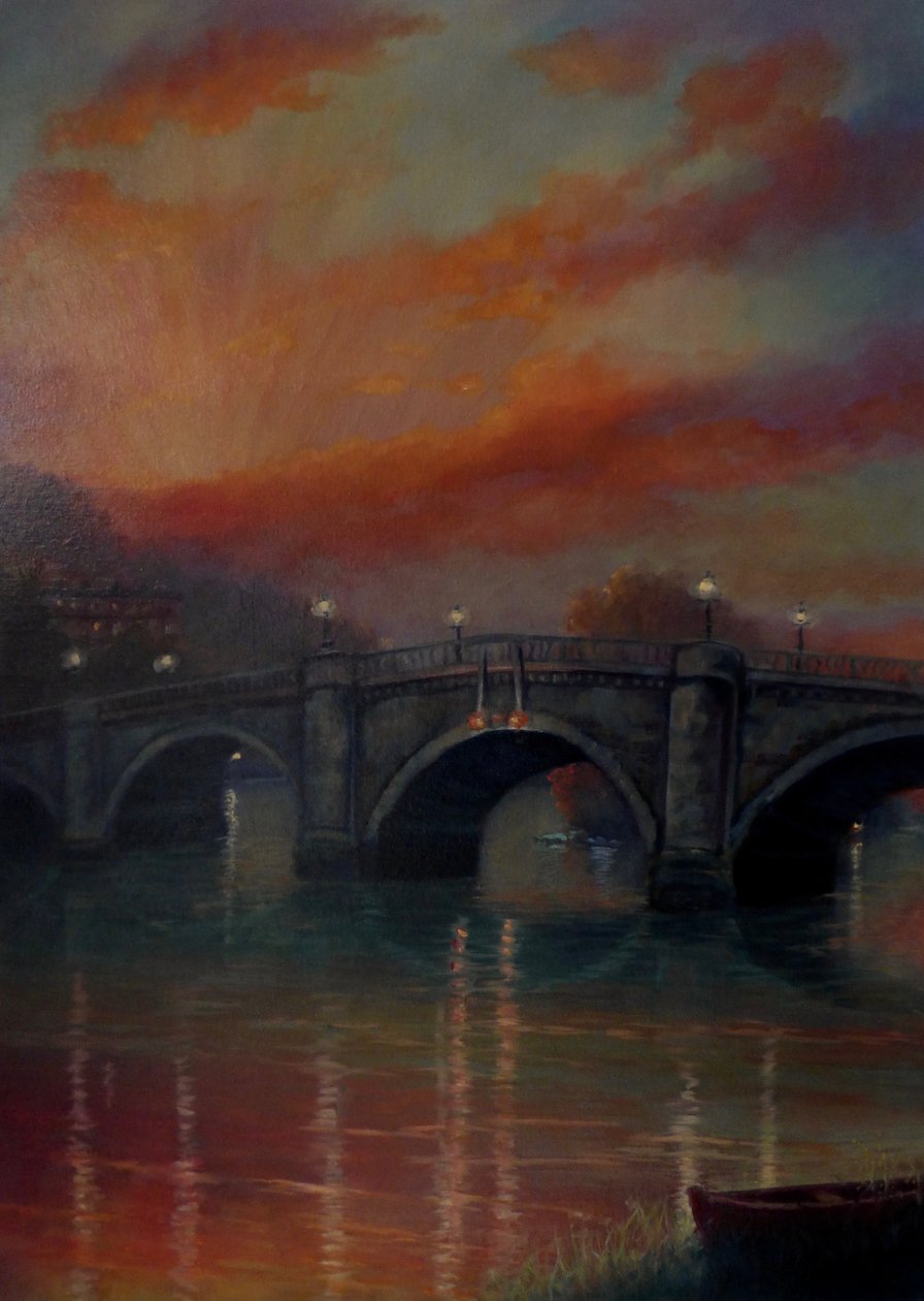 Tramonto sul ponte di Richmond, 2022 (olio su tela) da Lee Campbell