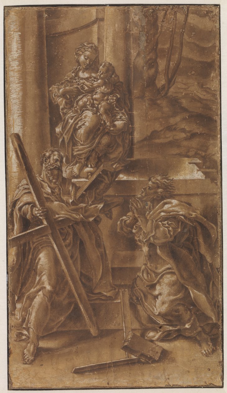 Madonna con bambino e gli apostoli Andrea (a sinistra) e Giuda (a destra) da Lelio Orsi