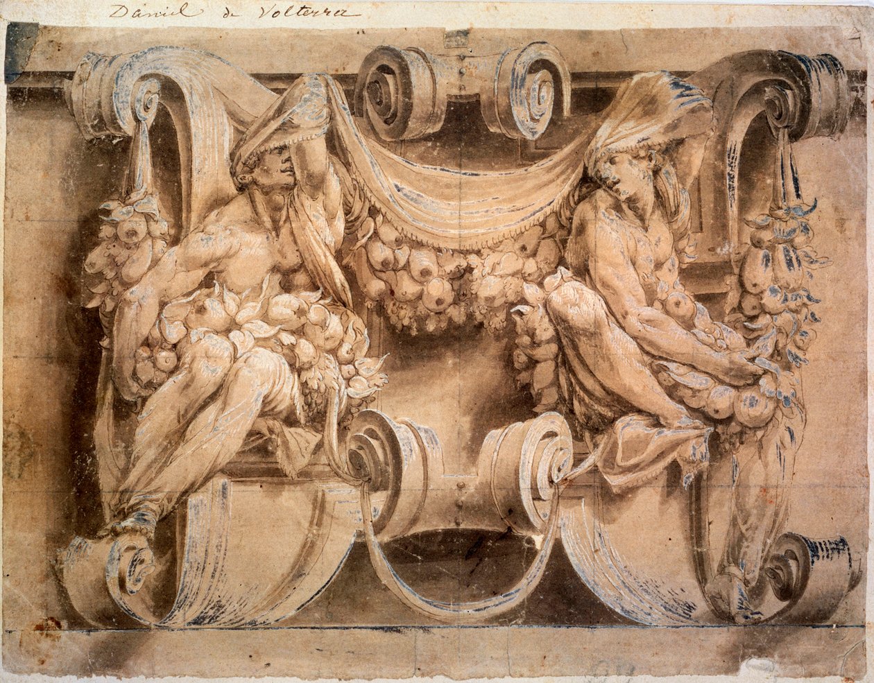 Schizzo per un fregio con due cariatidi, 1546-1554 da Lelio Orsi da Novellara