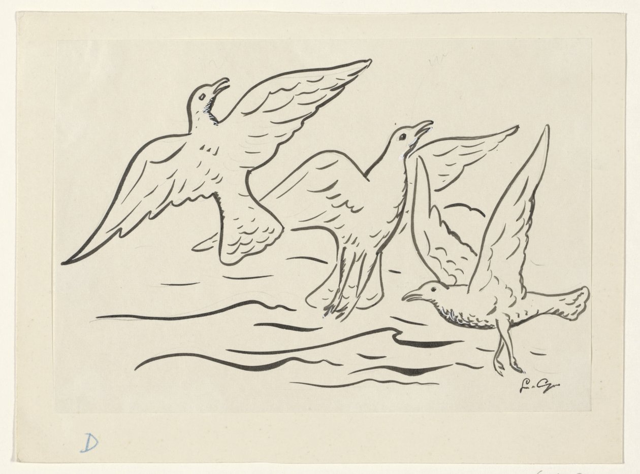 Tre uccelli in volo sopra il mare da Leo Gestel (signed by artist)