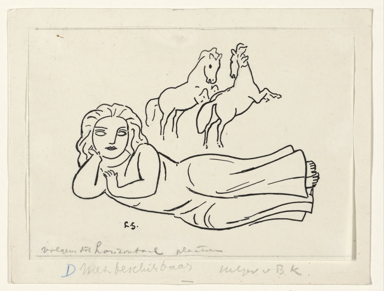 Donna sdraiata con due cavalli da Leo Gestel (signed by artist)