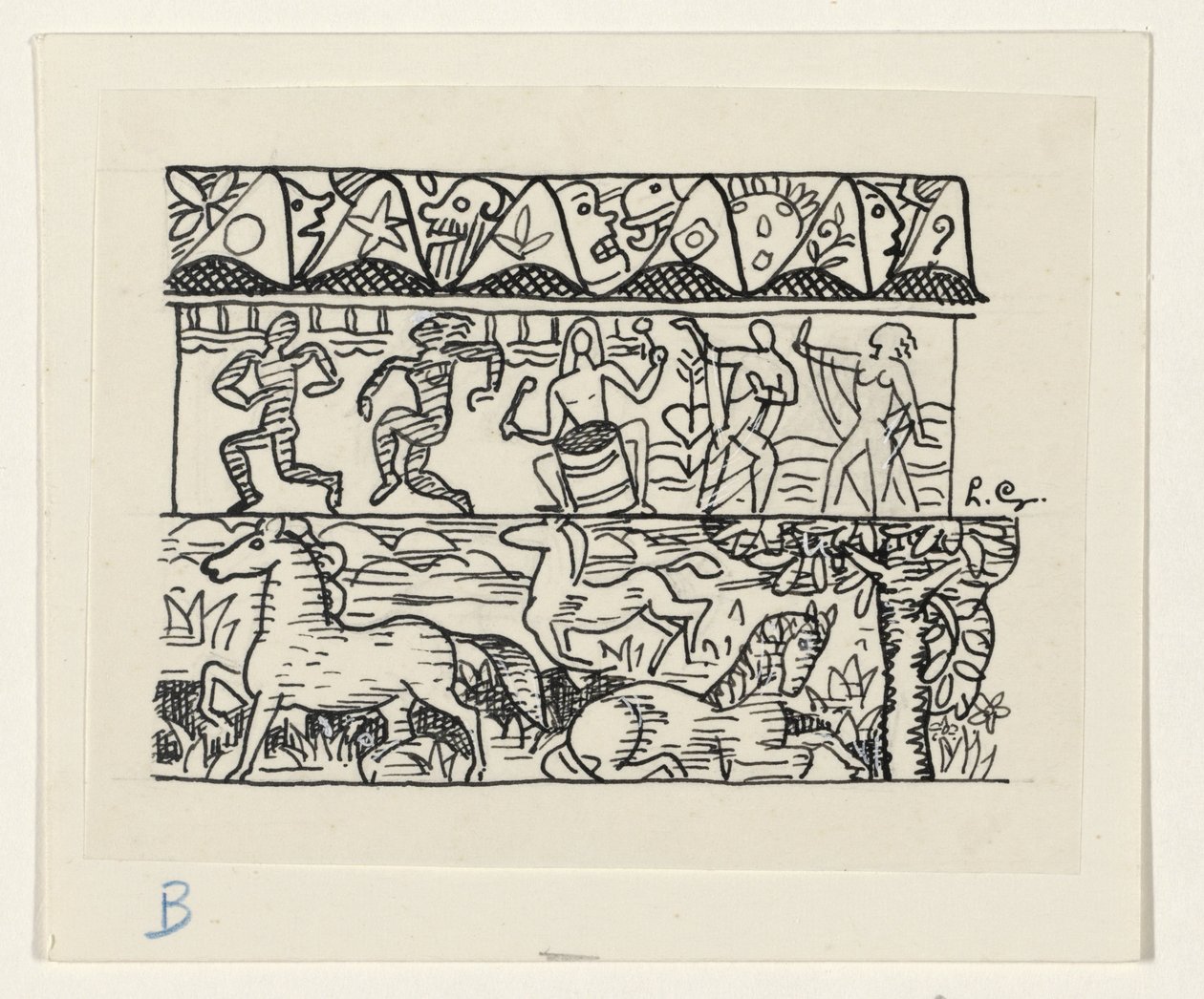 Cavalli, persone che ballano e maschere da Leo Gestel (signed by artist)