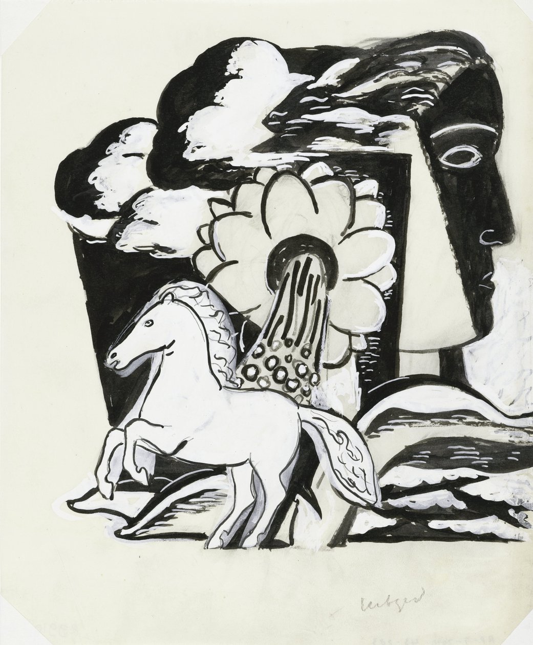 Cavallo impennato, fiore e testa (schizzo) da Leo Gestel (signed by artist)