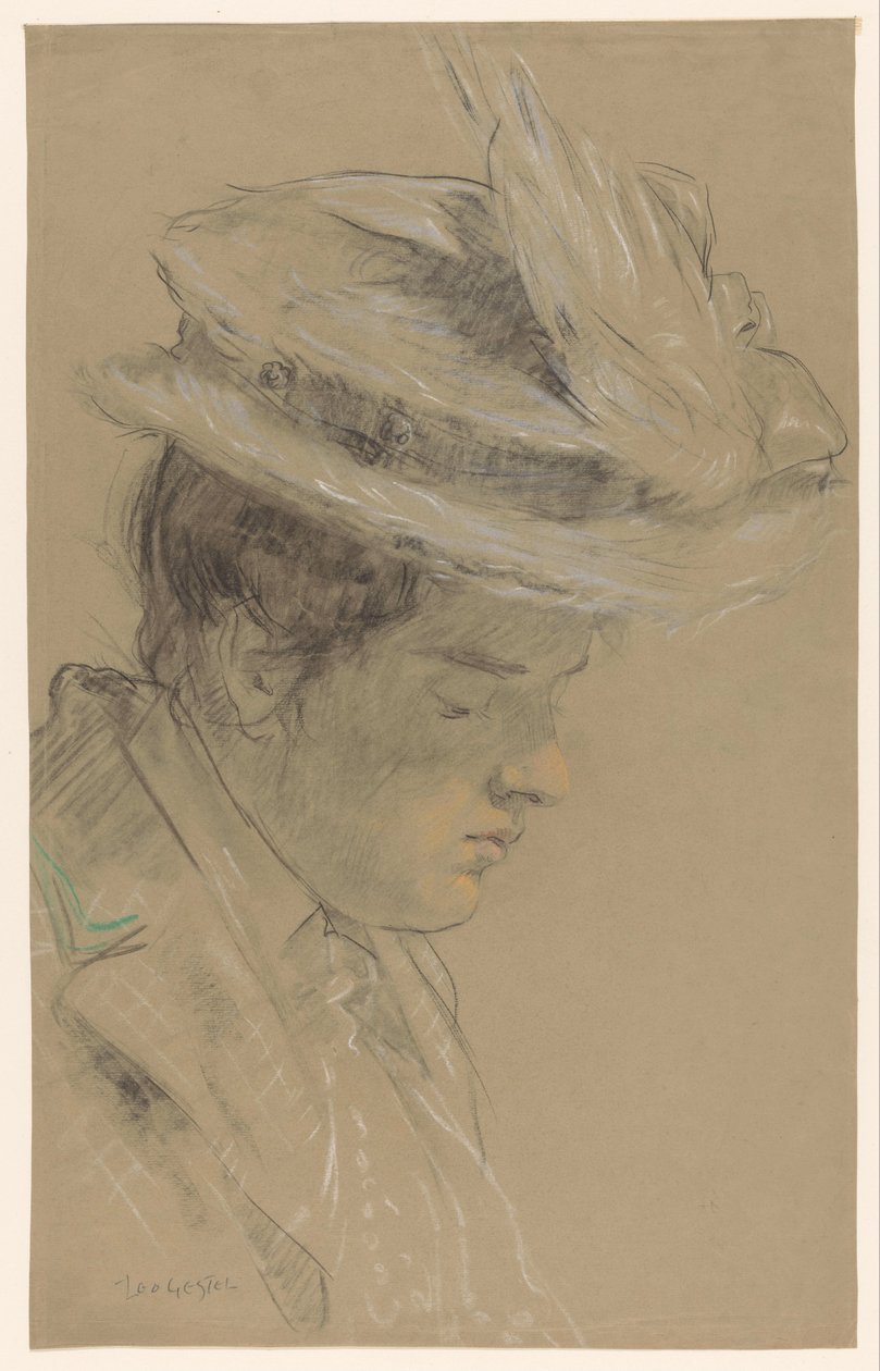 Donna con cappello, guardando in basso da Leo Gestel (signed by artist)
