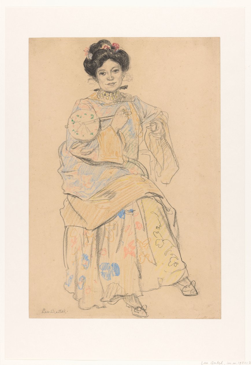 Donna seduta in abiti giapponesi da Leo Gestel (signed by artist)