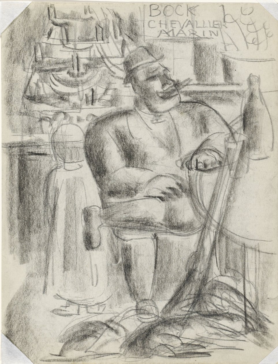 Cacciatore seduto al tavolo di un caffè, in gesso nero da Leo Gestel