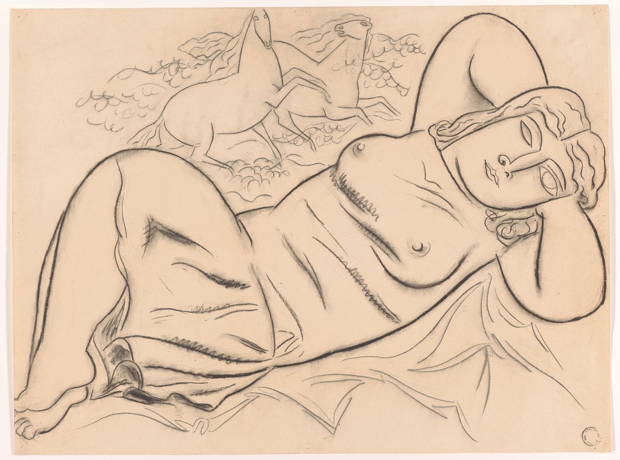 Donna nuda sdraiata con cavalli da Leo Gestel