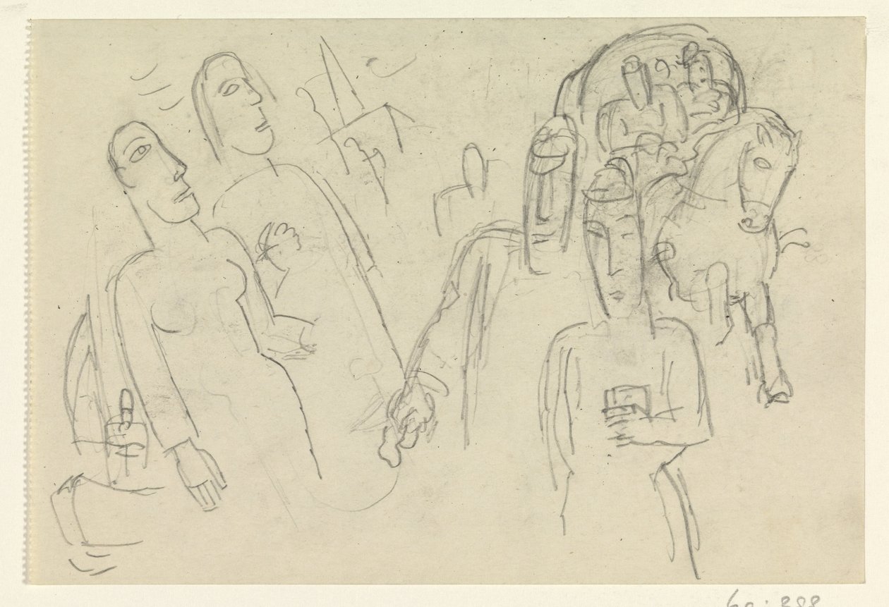 Persone per strada e un cavallo con carro da Leo Gestel