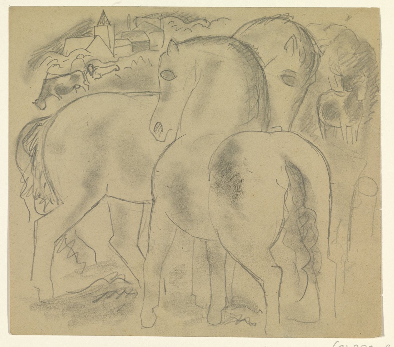 Due cavalli in un paesaggio con mucche da Leo Gestel