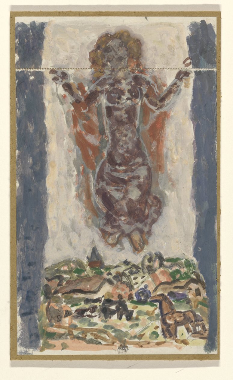 Donna con le braccia aperte sopra un paesaggio da Leo Gestel