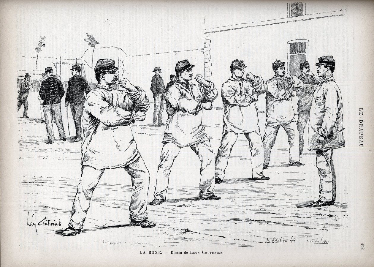 La Boxe - Armate francesi - disegno di Léon Couturier (1842-1935) - per "La Bandiera" - Monitore della Lega dei Patrioti - 22 agosto da Leon Antoine Lucien Couturier