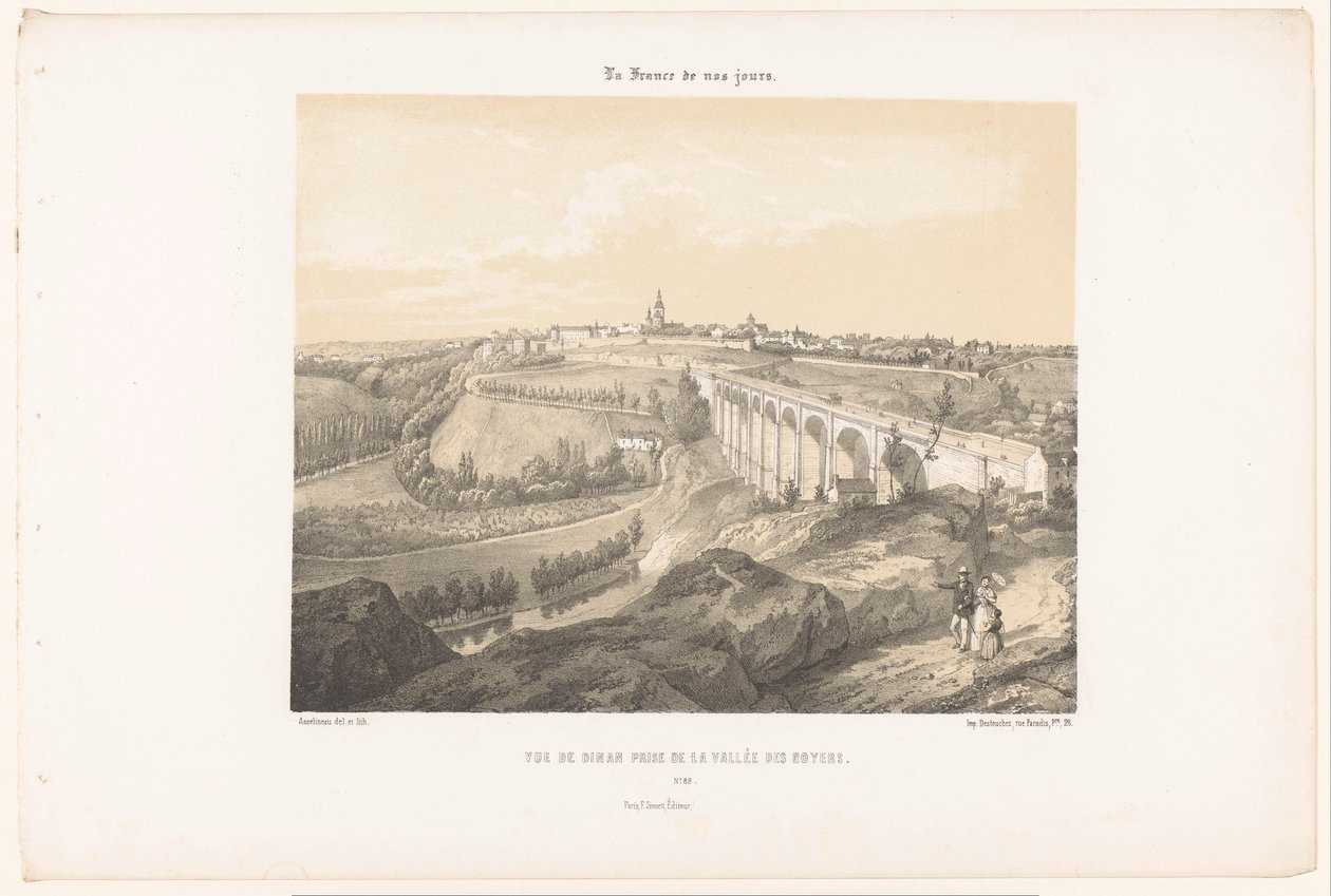 Vista di Dinan e del viadotto sul fiume Rance da Leon Auguste Asselineau