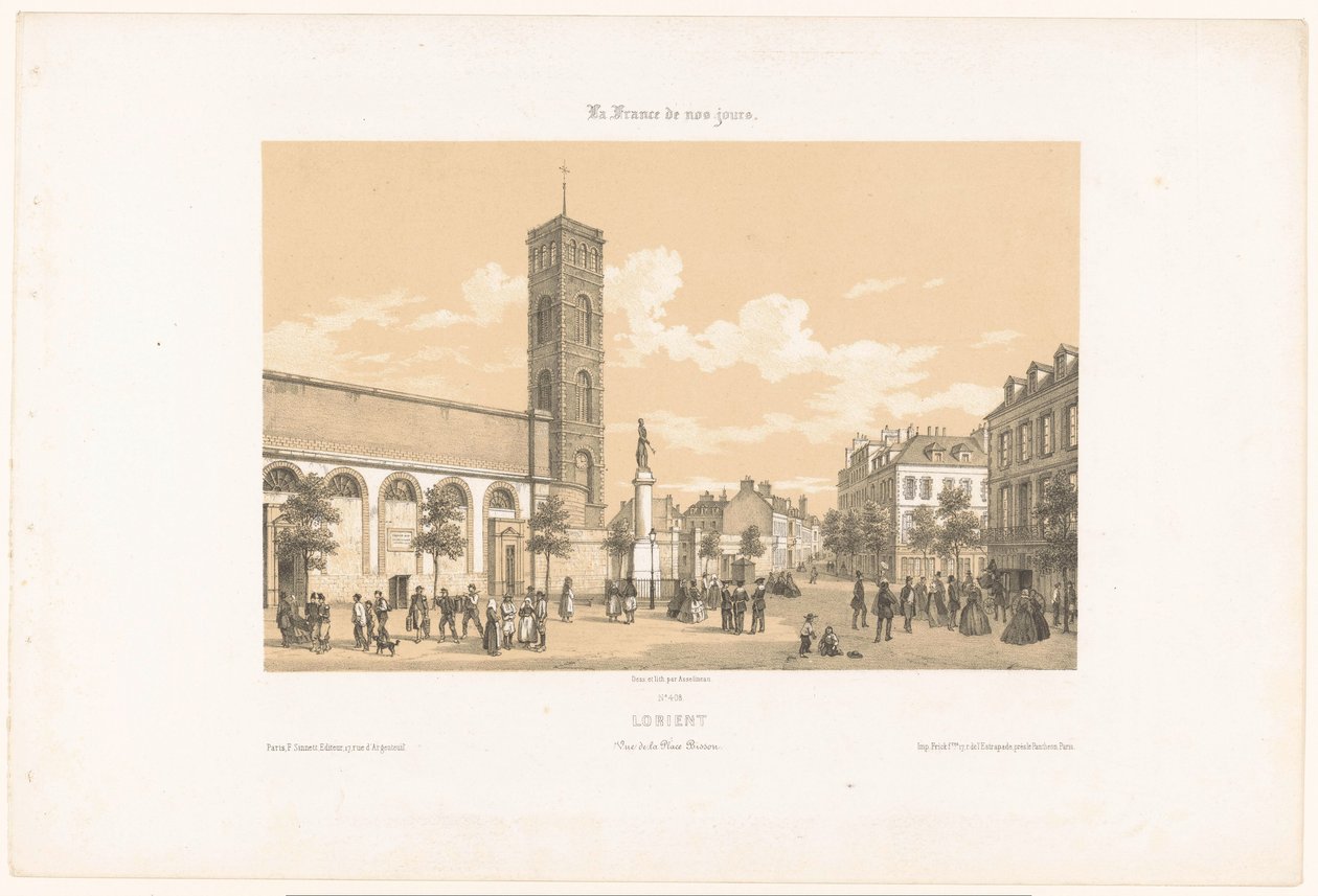 Vista della Place Bisson a Lorient da Leon Auguste Asselineau