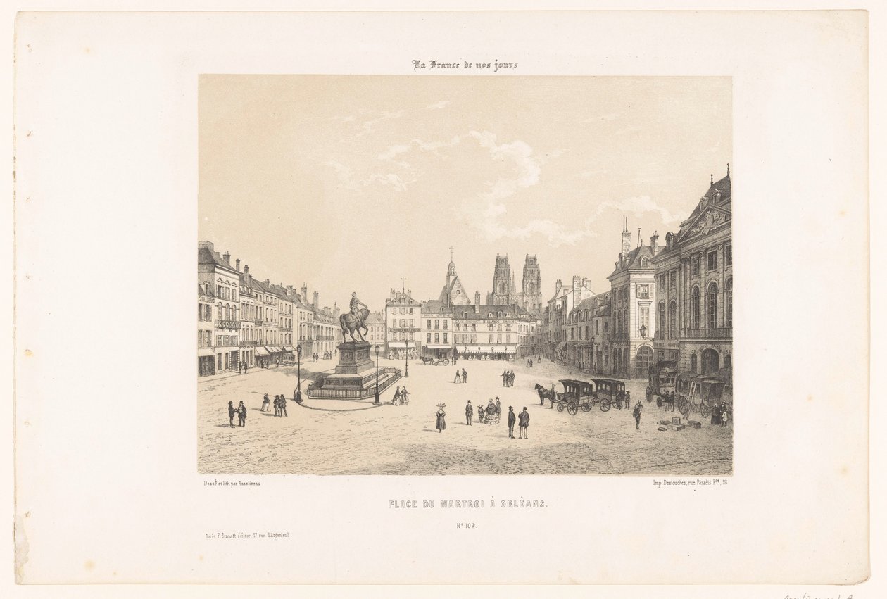 Veduta della Place du Martroi a Orléans da Leon Auguste Asselineau