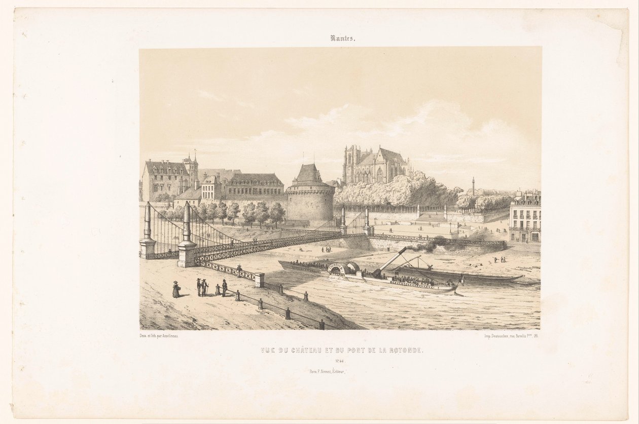 Vista del castello e del Pont de la Rotonde sulla Loira a Nantes da Leon Auguste Asselineau