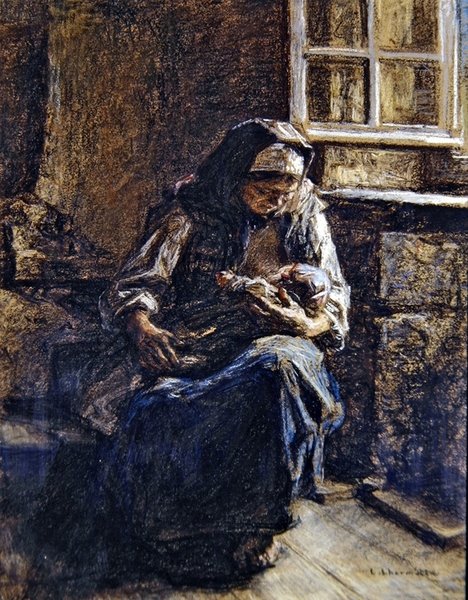 Madre che allatta il suo bambino da Leon Augustin Lhermitte