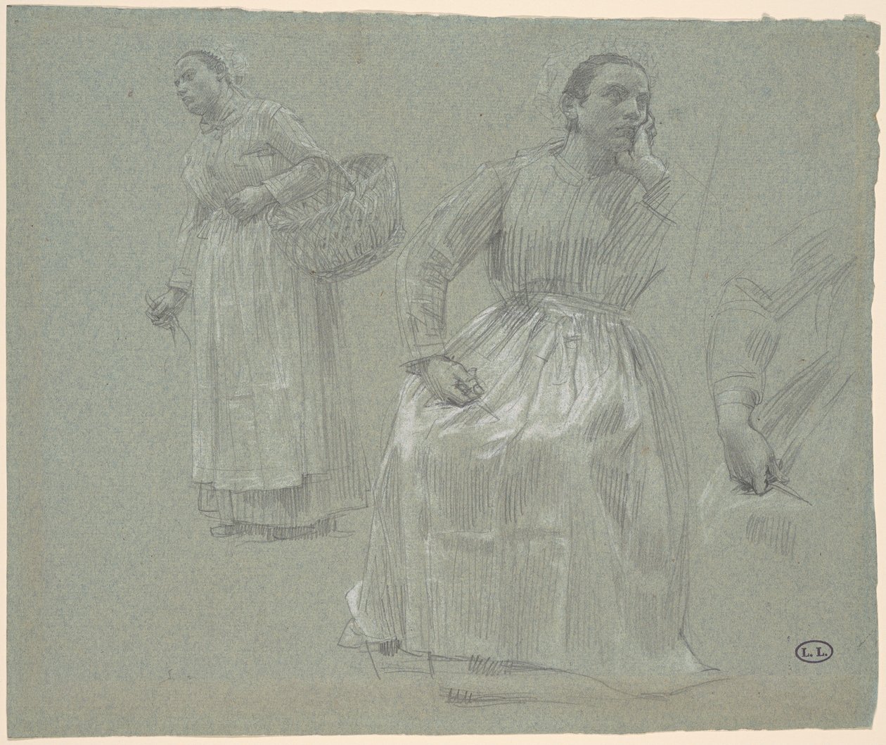 Studio di Due Donne, Una Seduta e Una con un Cestino da Leon Augustin Lhermitte