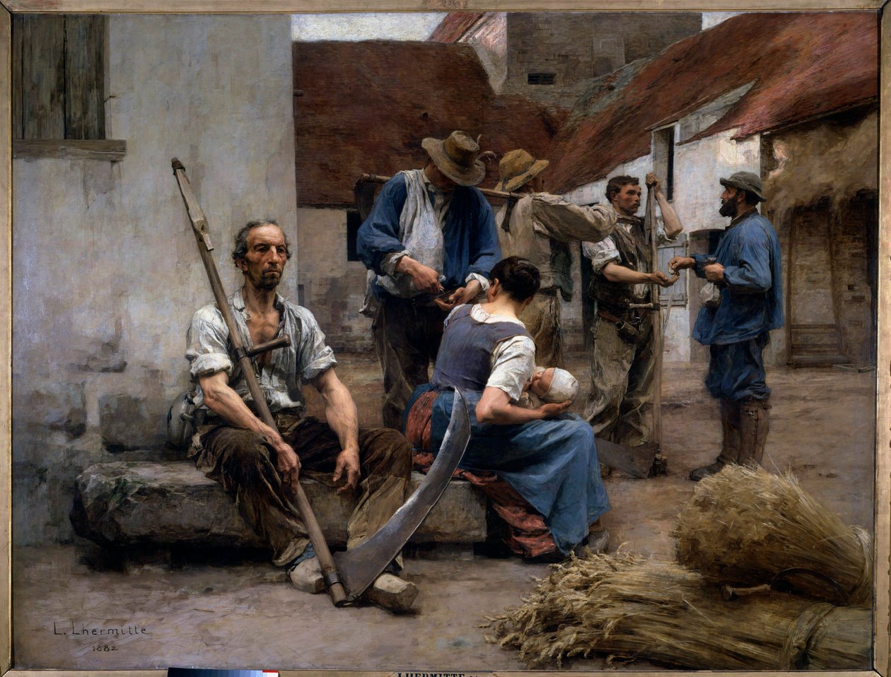 Il libro paga dei mietitori contadini in un cortile di una fattoria da Leon-Augustin Lhermitte