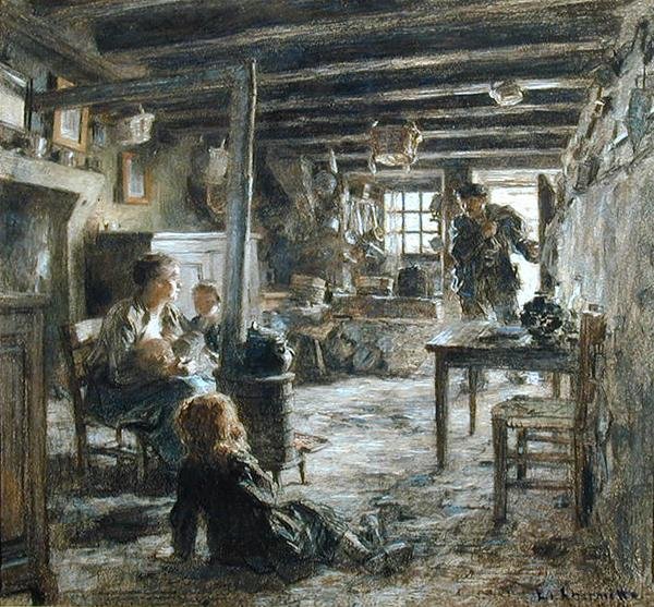 Una famiglia, Interieur Fonte (Il ritorno del padre) 1887 da Leon Augustin Lhermitte