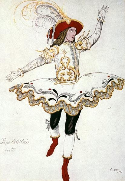 Bozzetto di costume per il Paggio della Fata Colibrì, da La Bella Addormentata da Leon Bakst