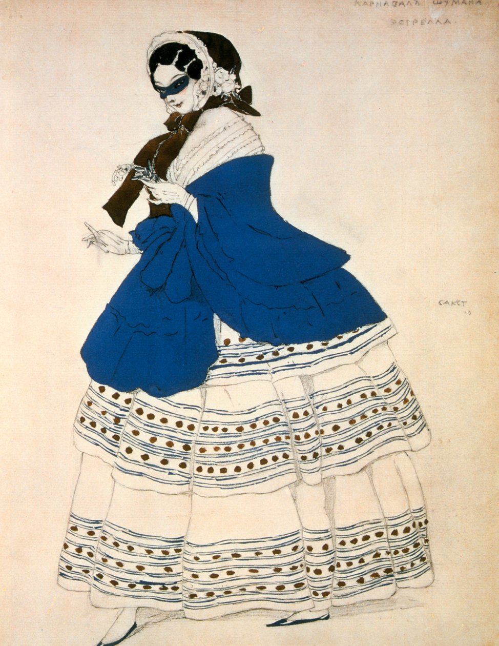 Estrella, design per un costume per il balletto Carnevale composto da Robert Schumann, 1919 da Leon Bakst