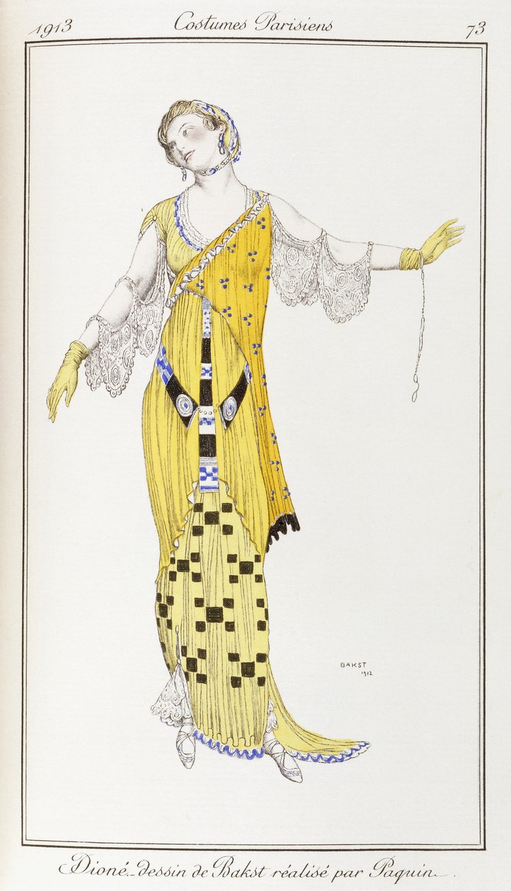 Abbigliamento parigino: Dione-disegno di Bakst eseguito da Paquin, 1913 da Leon Bakst