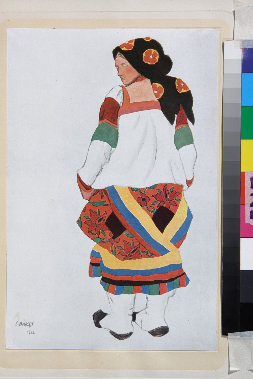 Contadina, costume per il vaudeville Vecchia Mosca, al teatro Femina, Parigi da Leon Bakst