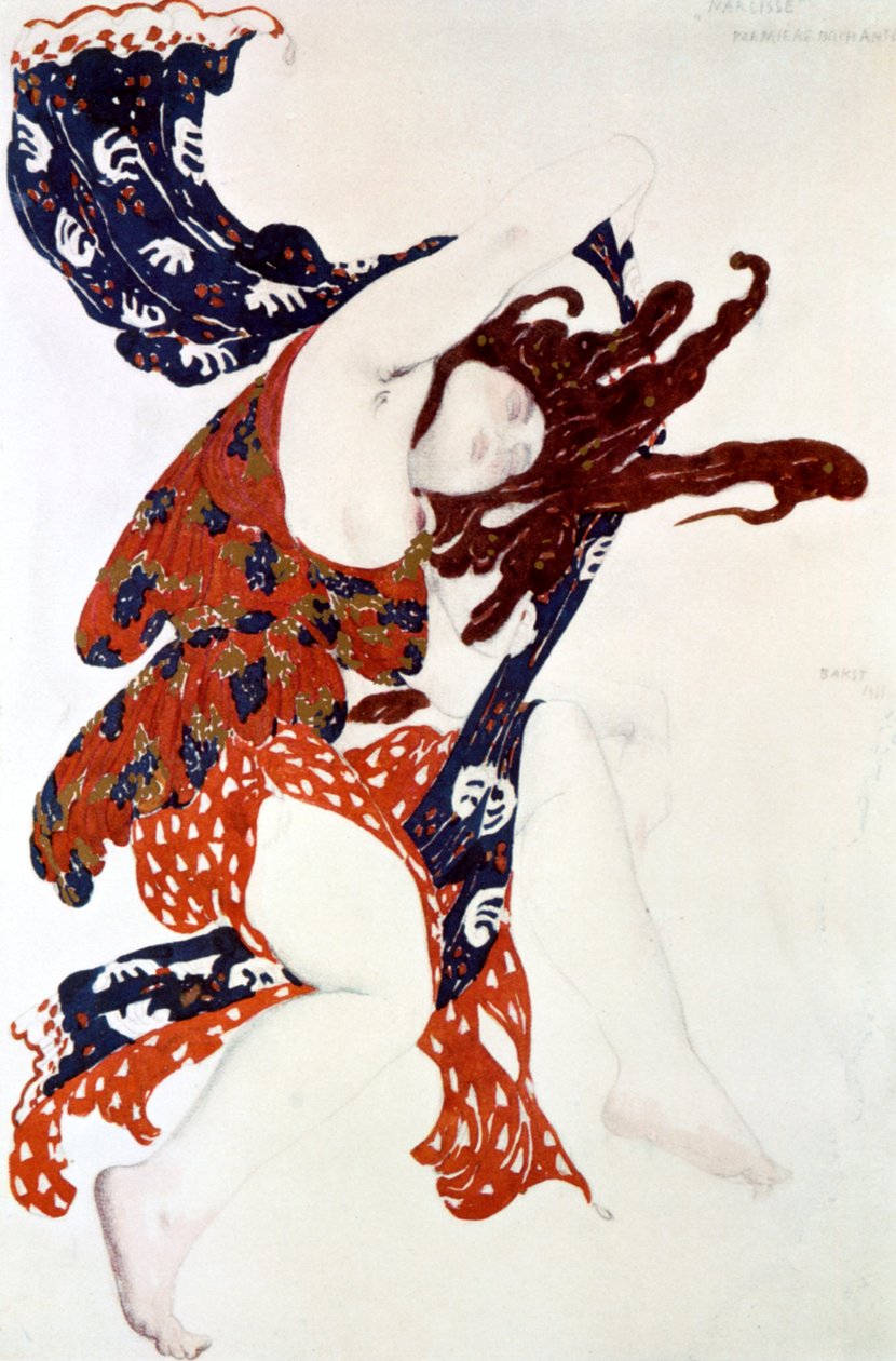 Premiere Bacchante, costume per una produzione di Narcisse di Tcherepnin, 1911 da Leon Bakst