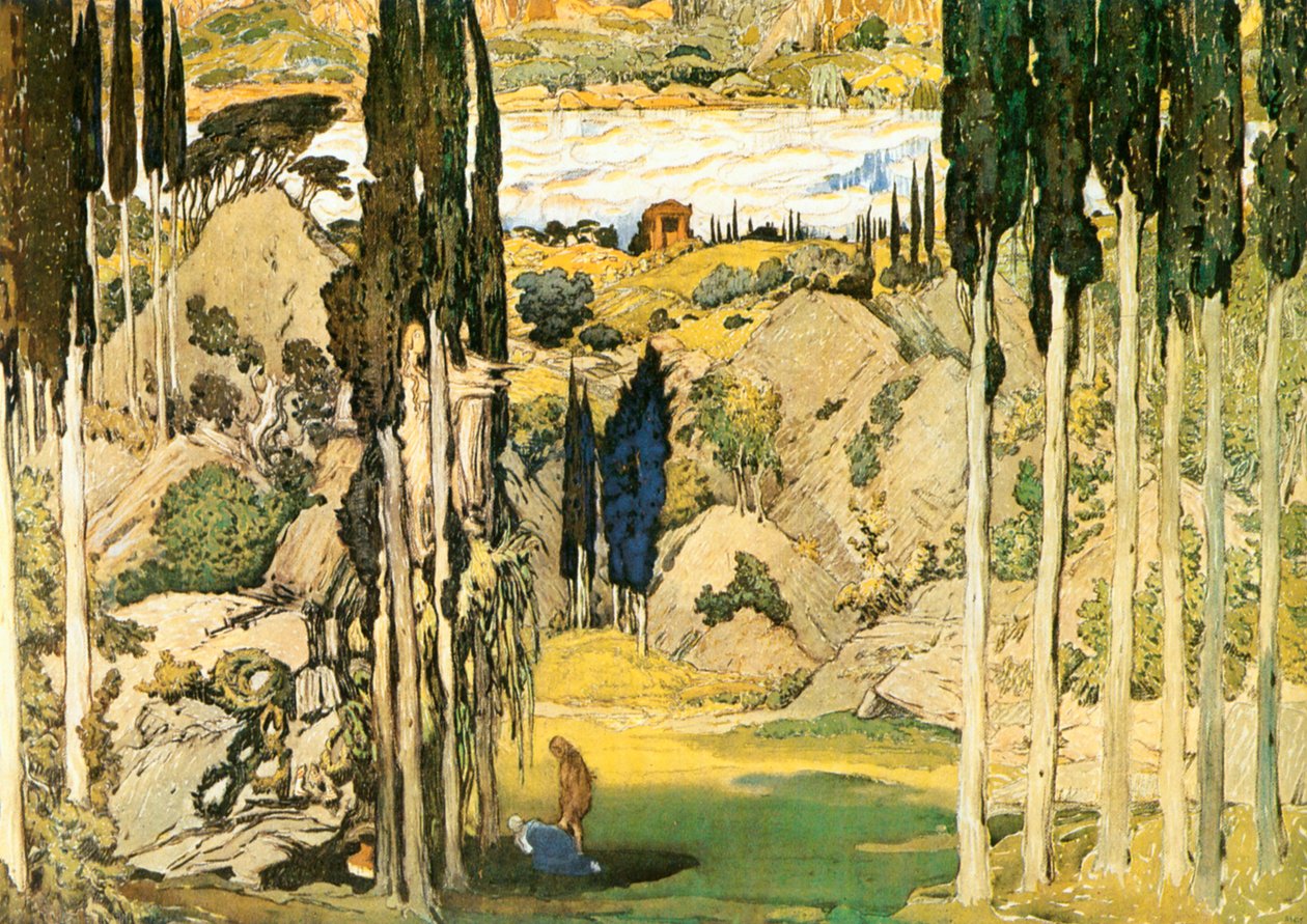 Bozzetto per la scenografia del primo atto del balletto Daphnis e Cloe di Maurice Ravel da Leon Bakst