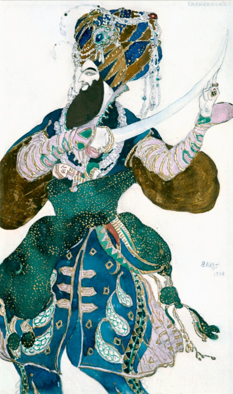 Lo Scià di Persia, costume per una produzione dei Ballets Russes di Scheherazade, c1913 da Leon Bakst