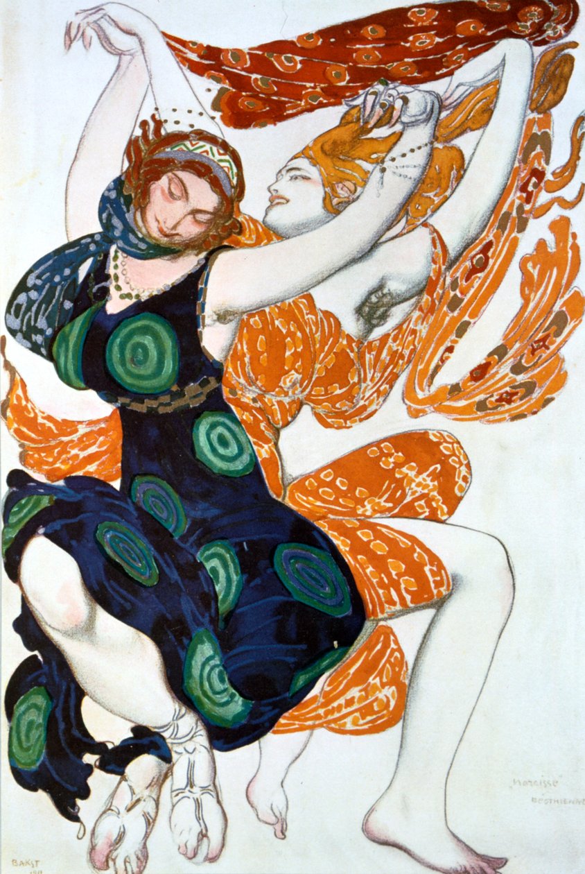 Due Baccanti, costume per una produzione dei Ballets Russes di Narcisse di Tcherepnin da Leon Bakst