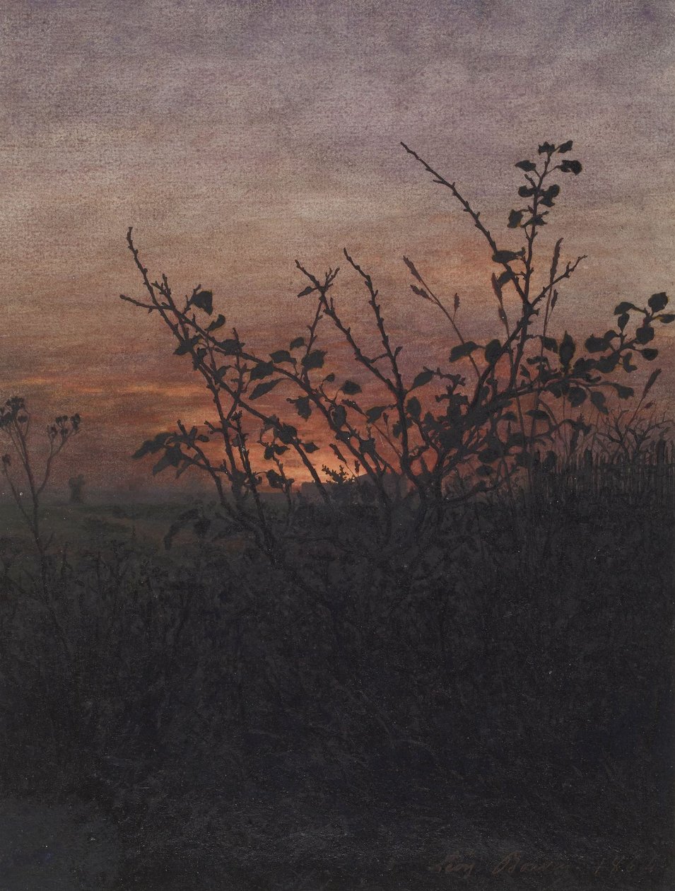 Prugnolo (?) davanti a un paesaggio al tramonto da Léon Bonvin