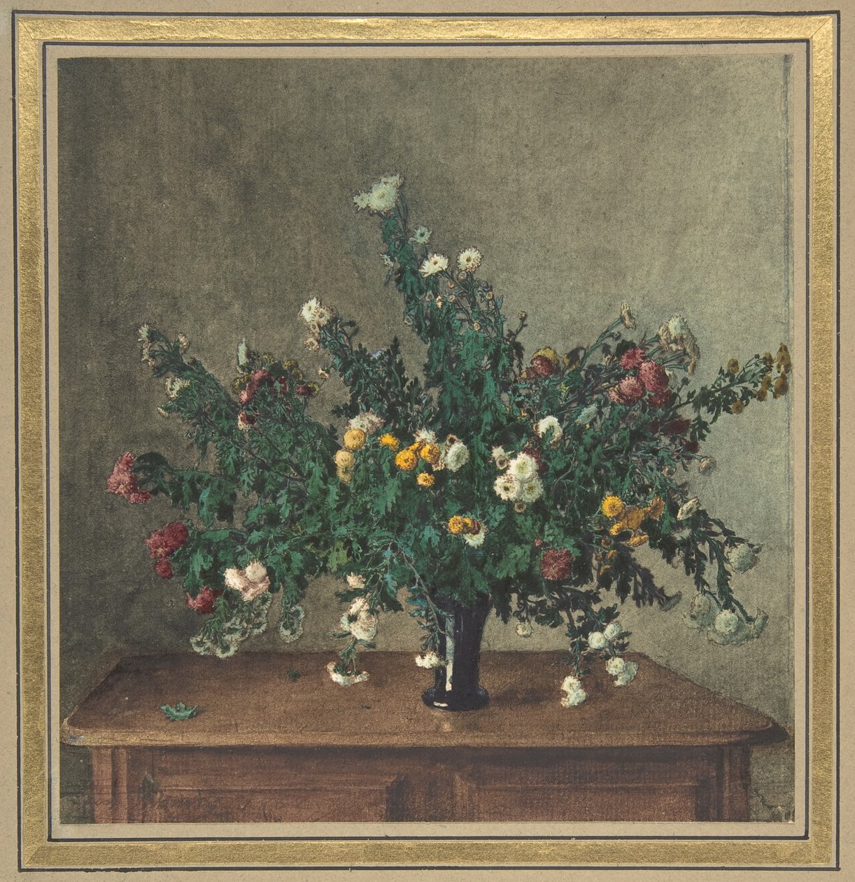 Mazzo di piccoli crisantemi da Léon Bonvin