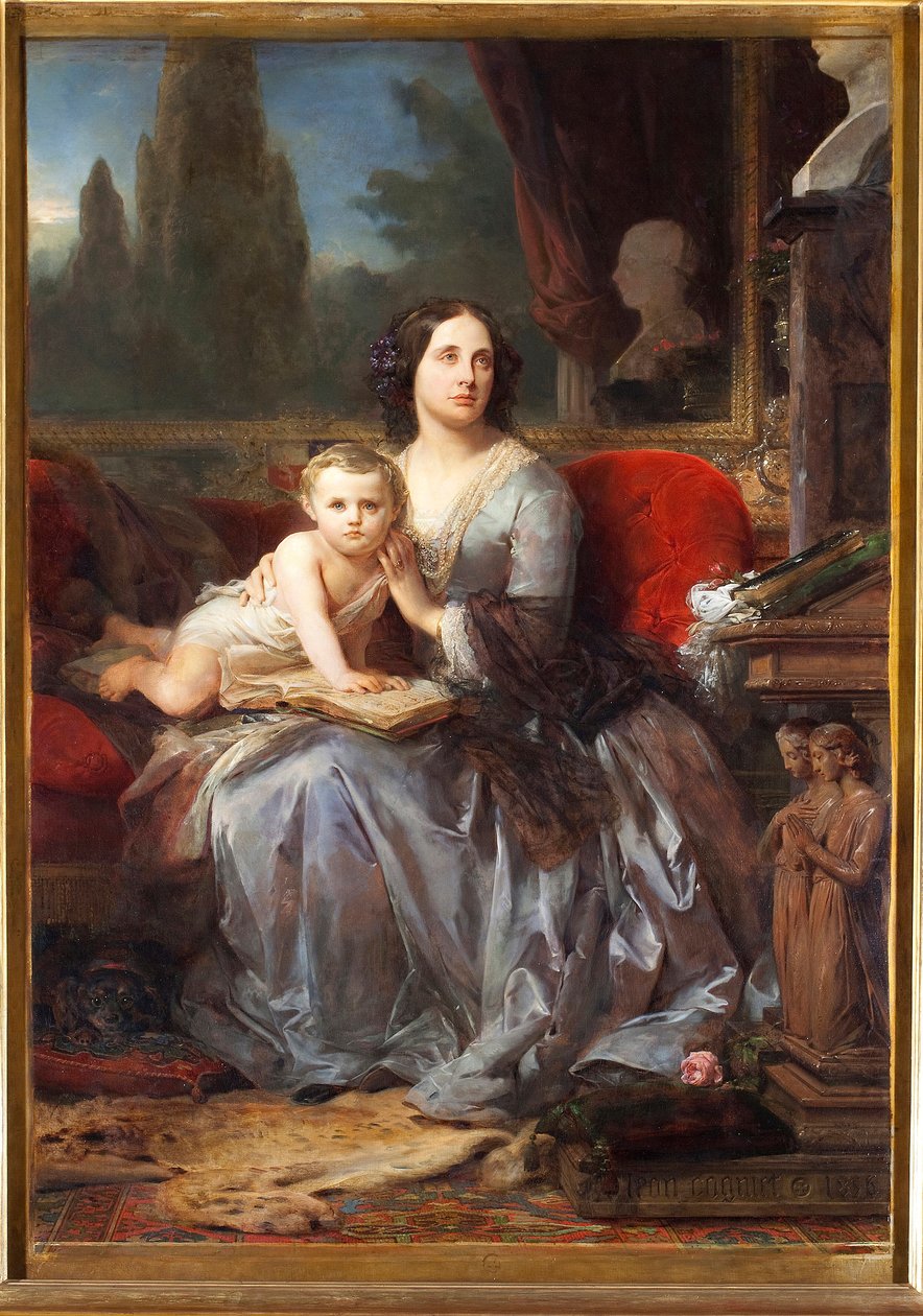 Ritratto di Maria Brignole-Sale De Ferrari, Duchessa di Galliera (1811-1888) con suo figlio Filippo. Dipinto di Leon Cogniet (1794-1880) 1856 Palazzo Rosso, Galleria, Genova da Léon Cogniet