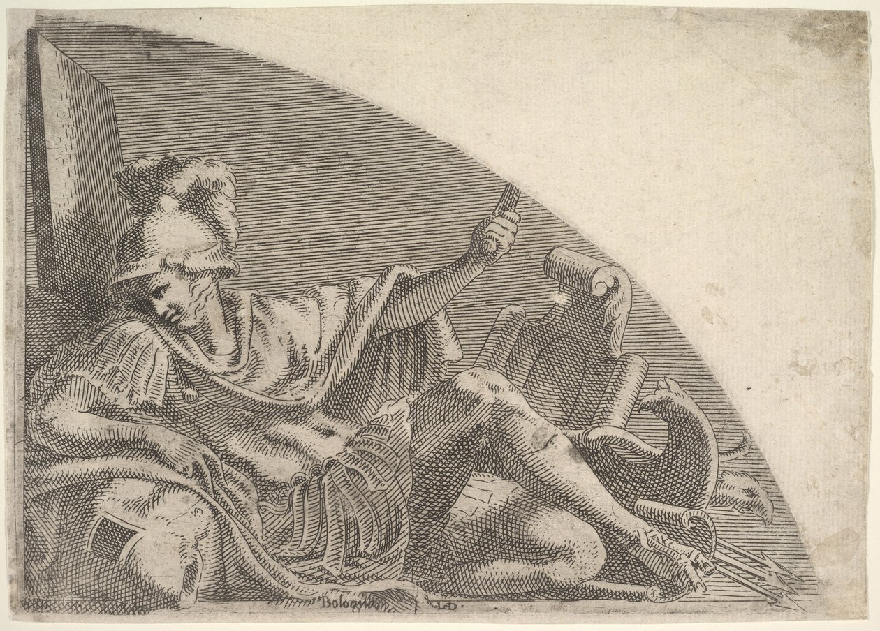 Marte Seduto tra Trofei, 1540-56 da Leon Davent