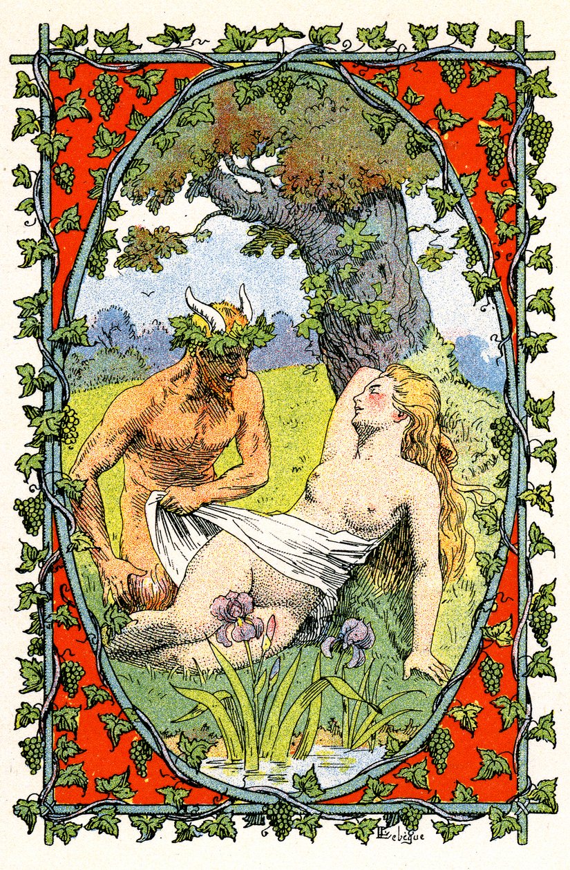 Un fauno svela il corpo nudo di una ninfa addormentata da Leon Lebegue