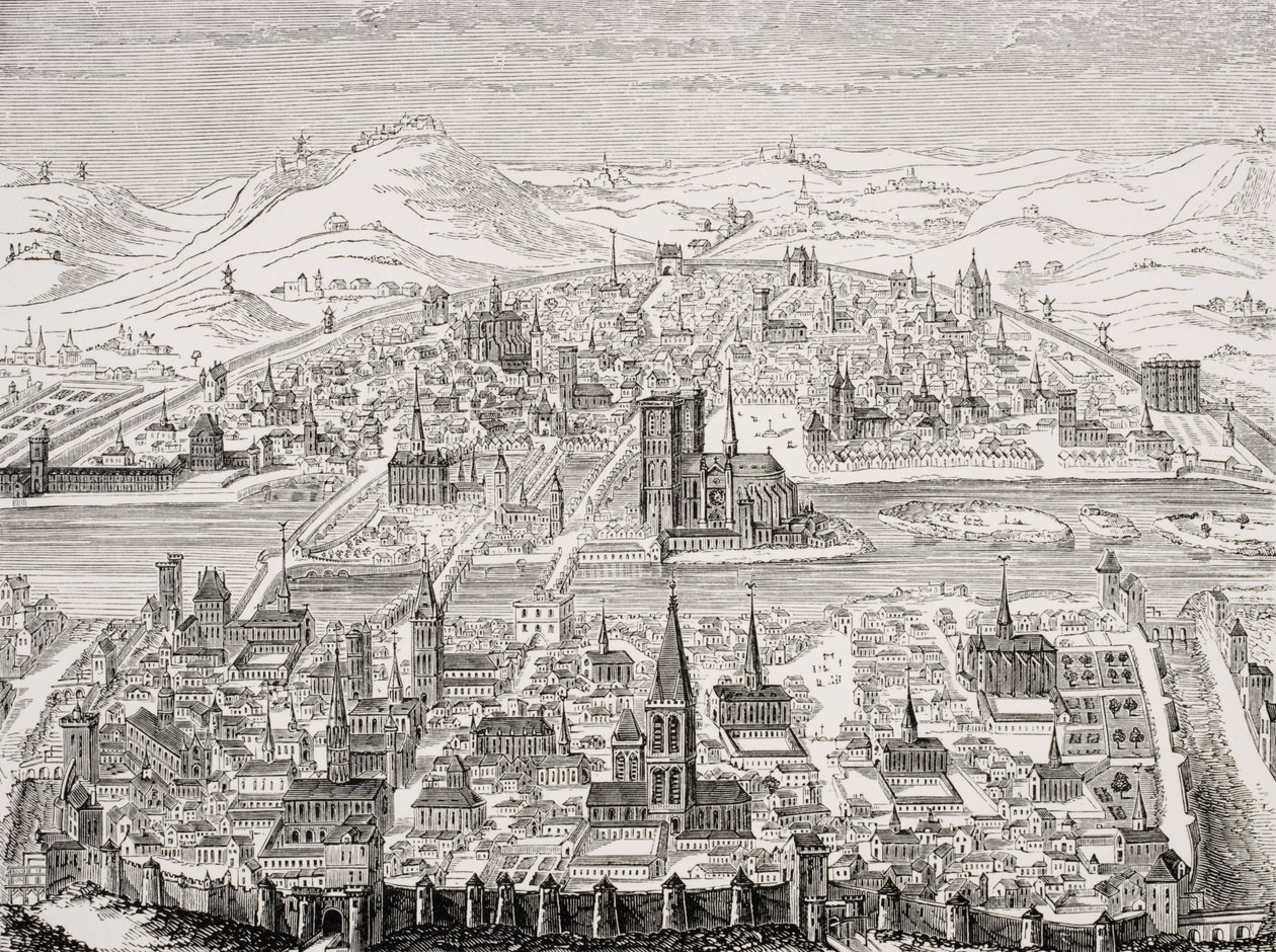 Facsimile di una lastra di rame con vista prospettica di Parigi nel 1607 da Leonard after Gaultier