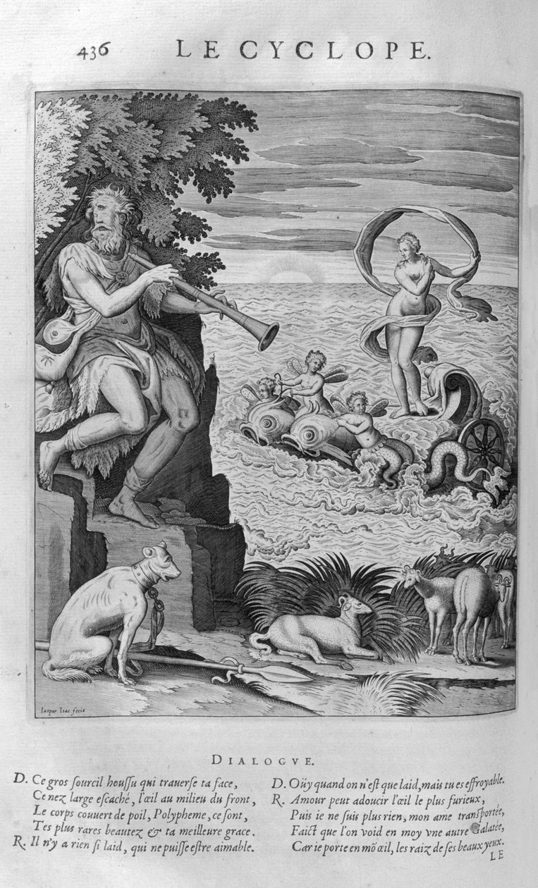 Polifemo, il gigante figlio di Poseidone e Toosa nella mitologia greca, uno dei Ciclopi descritti nell