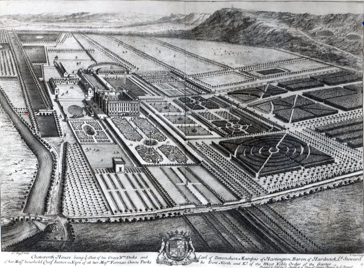 Chatsworth House, inciso da Johannes Kip da Leonard Knyff