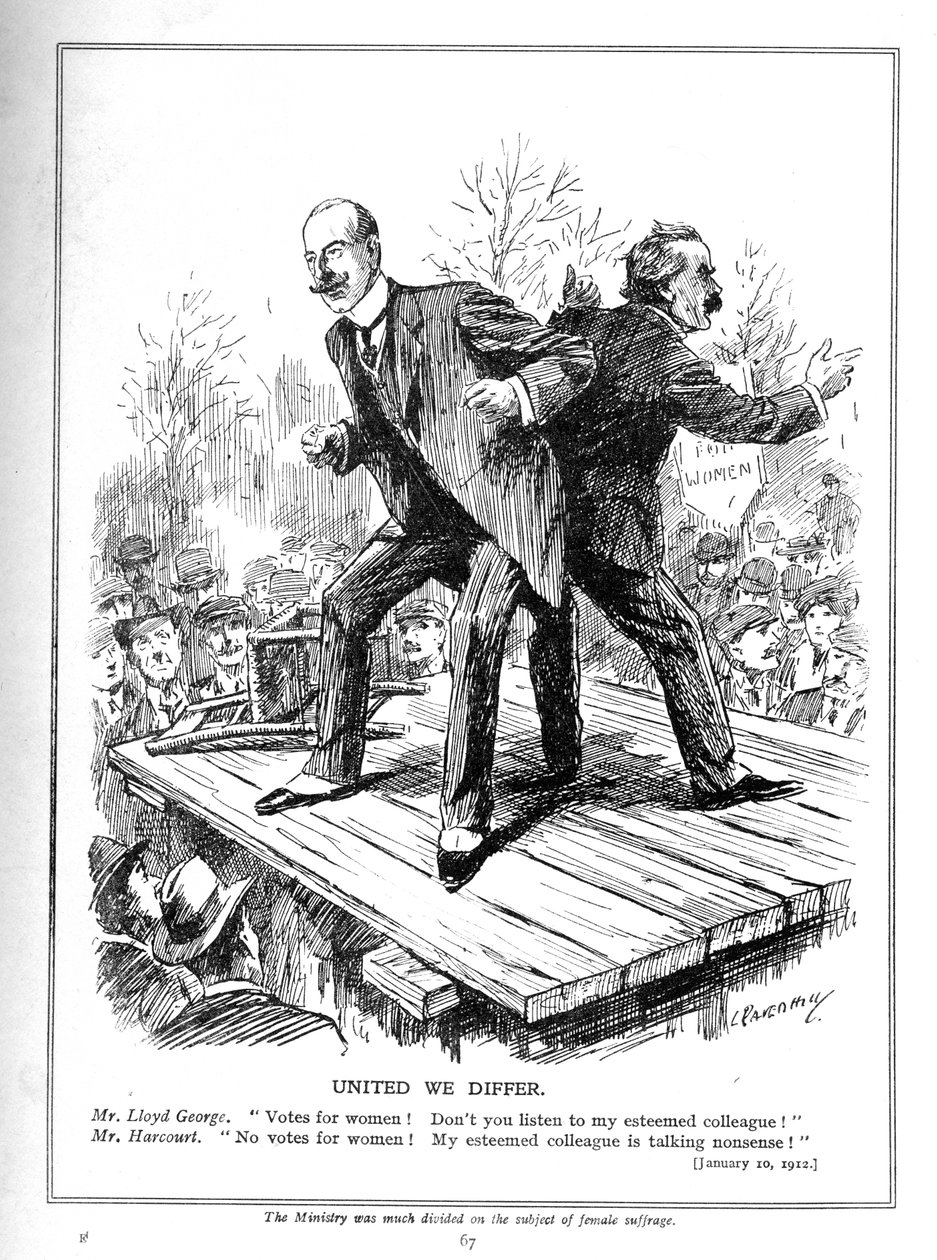 Lloyd George e Harcourt, entrambi ministri nel governo liberale, in disaccordo sul dare il voto alle donne, 1910 da Leonard Raven Hill