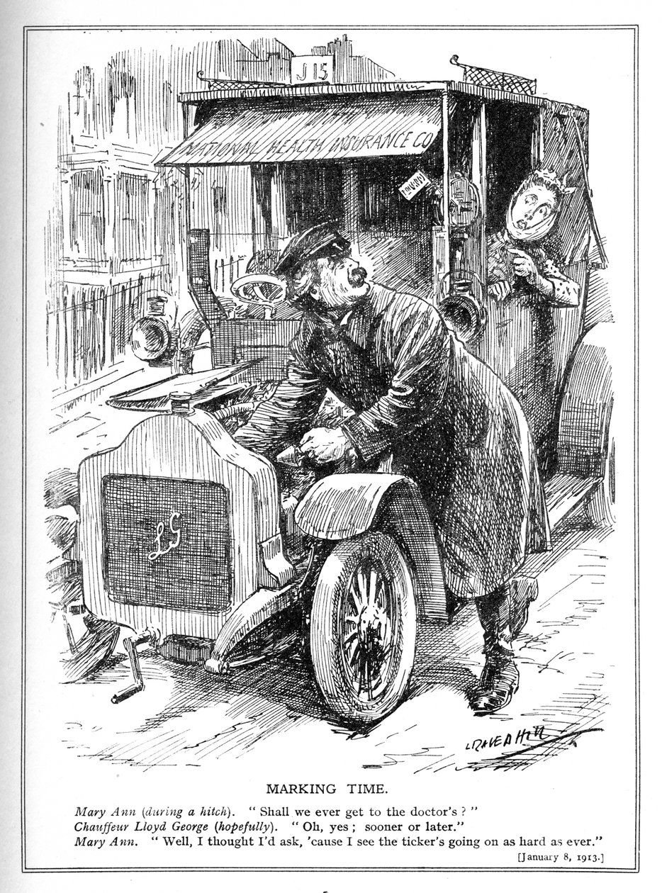 Lloyd George è ritardato nel portare un paziente dal dottore sotto il suo National Health Insurance Act, 1913 da Leonard Raven Hill