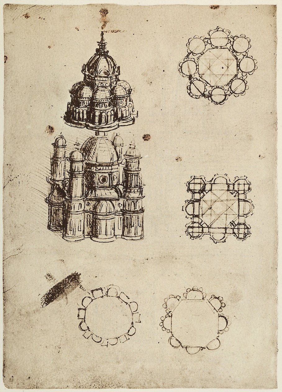 Edifici a pianta centrale, parte del Codice B (2173), c.25v da Leonardo da Vinci